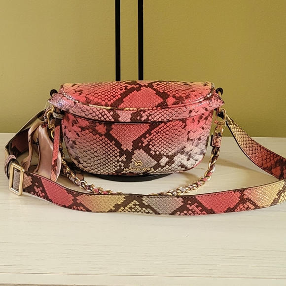 Slater XS Embossed Leather Sling Pack Messenger In Dahlia Multi/gold Leather - Picture 6 of 12